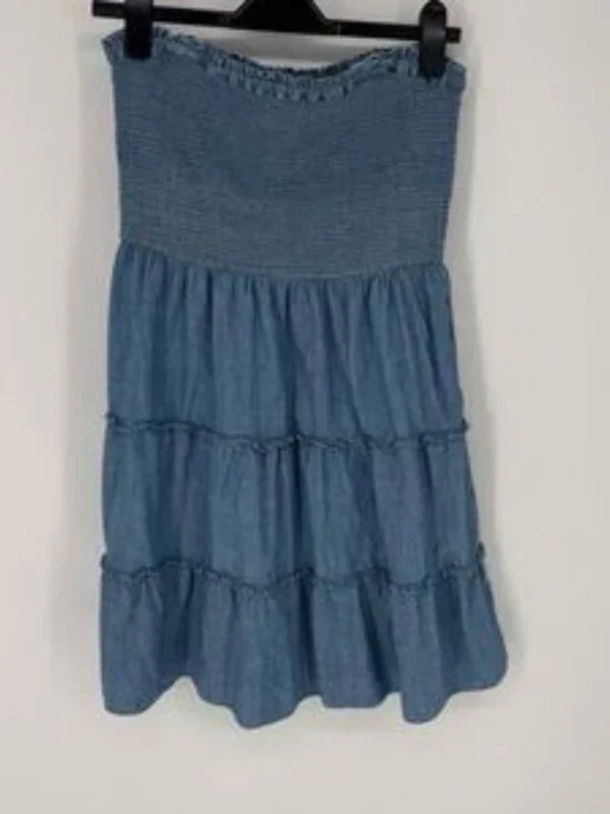 Bohemian western coastal, cowgirl, whimsical Denim smock mini dress - Picture 4 of 5